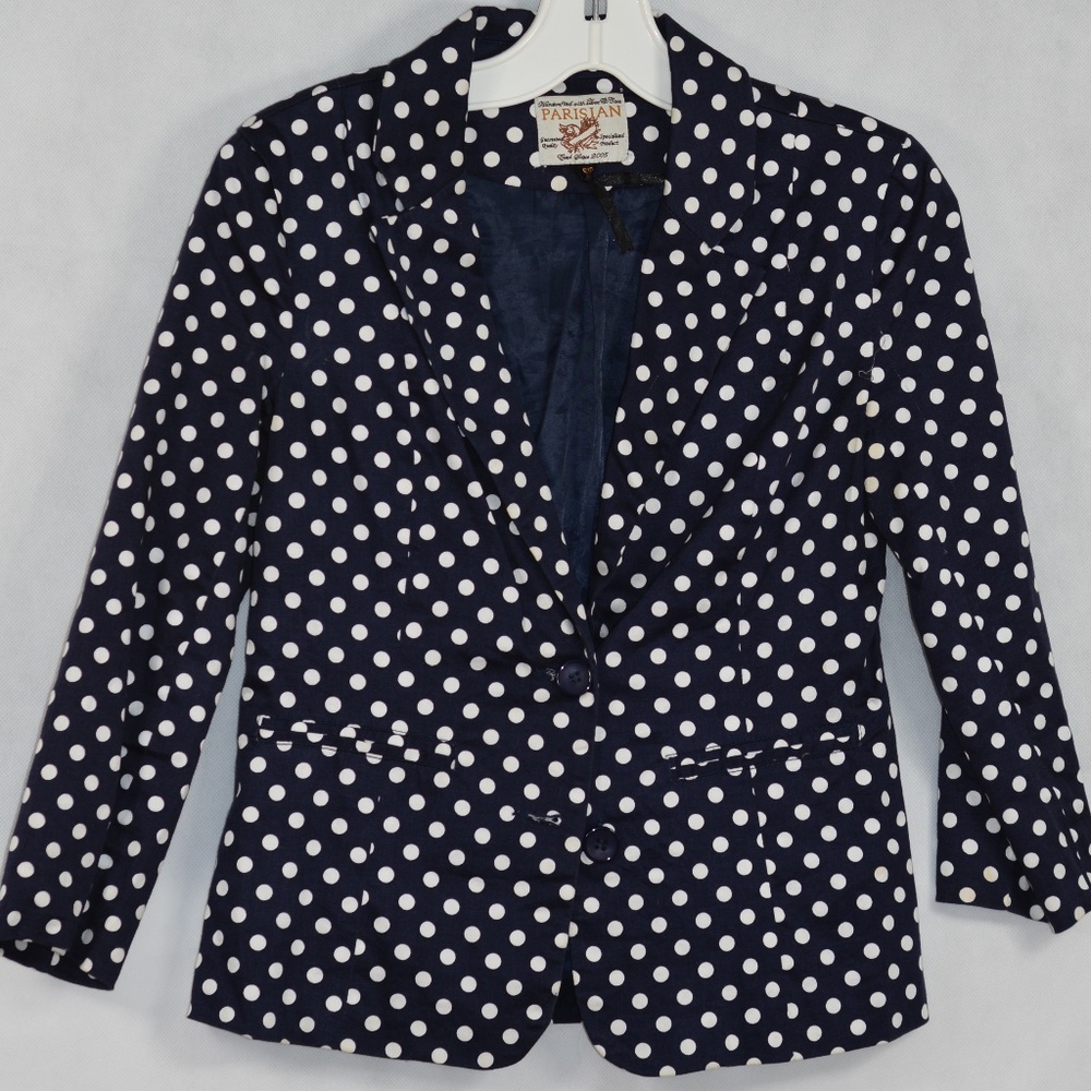 Blue/White Polka Dot blazer SZ S/P Parisian